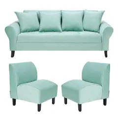 BODEVIR - Sofa Lua 3C+2 Poltronas Felpa 20 Verde Agua