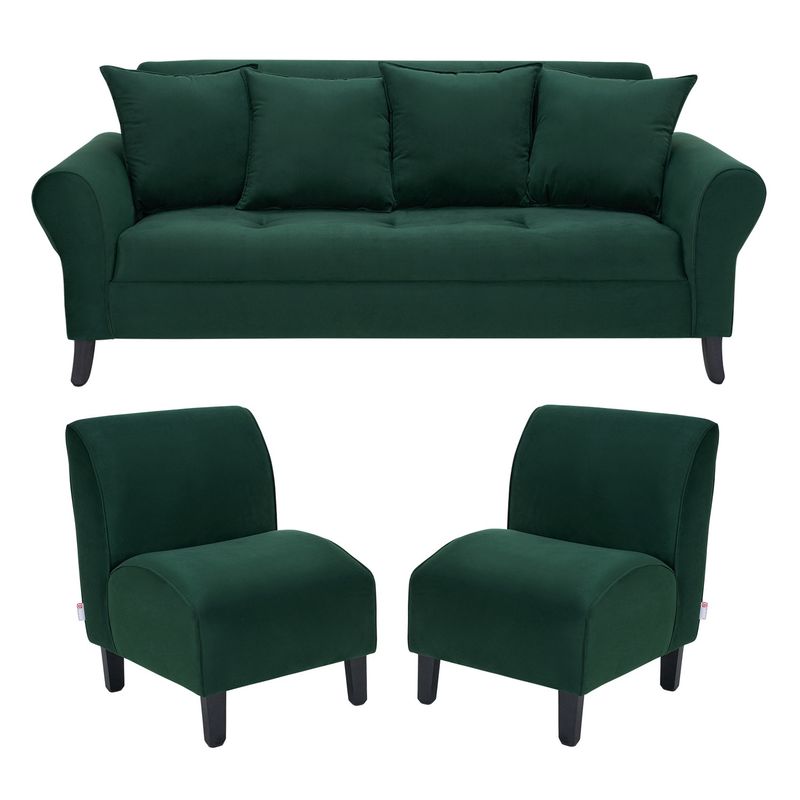BODEVIR - Sofa Lua 3C+2 Poltronas Felpa 20 Verde Botella