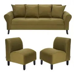 BODEVIR - Sofa Lua 3C+2 Poltronas Felpa 20 Verde Musgo