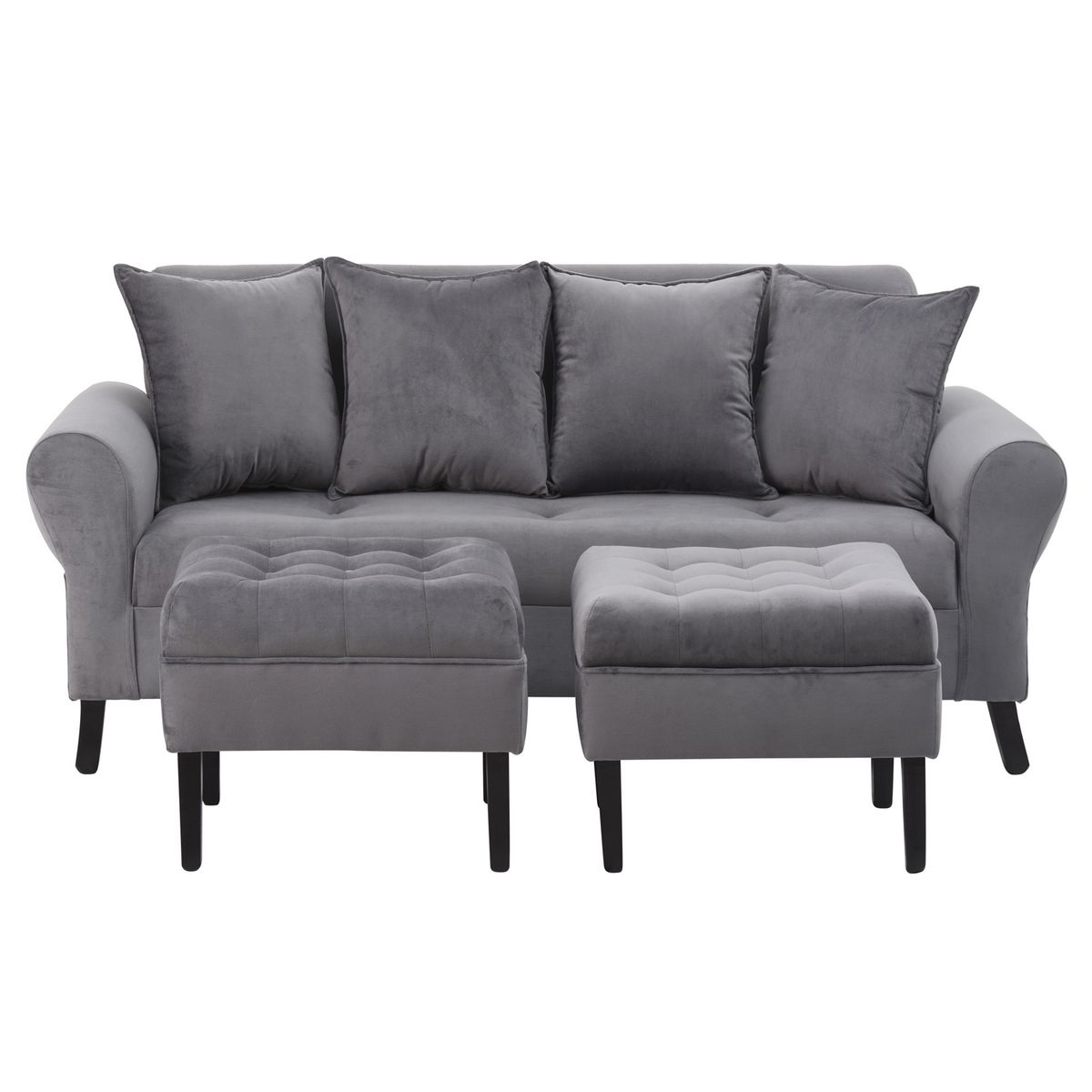 BODEVIR - Sofa Lua 3C+2 Pouf Felpa 20 Gris