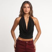Crop Top Polera Negra Escote Drapeado Sin Mangas - Irene - MQM