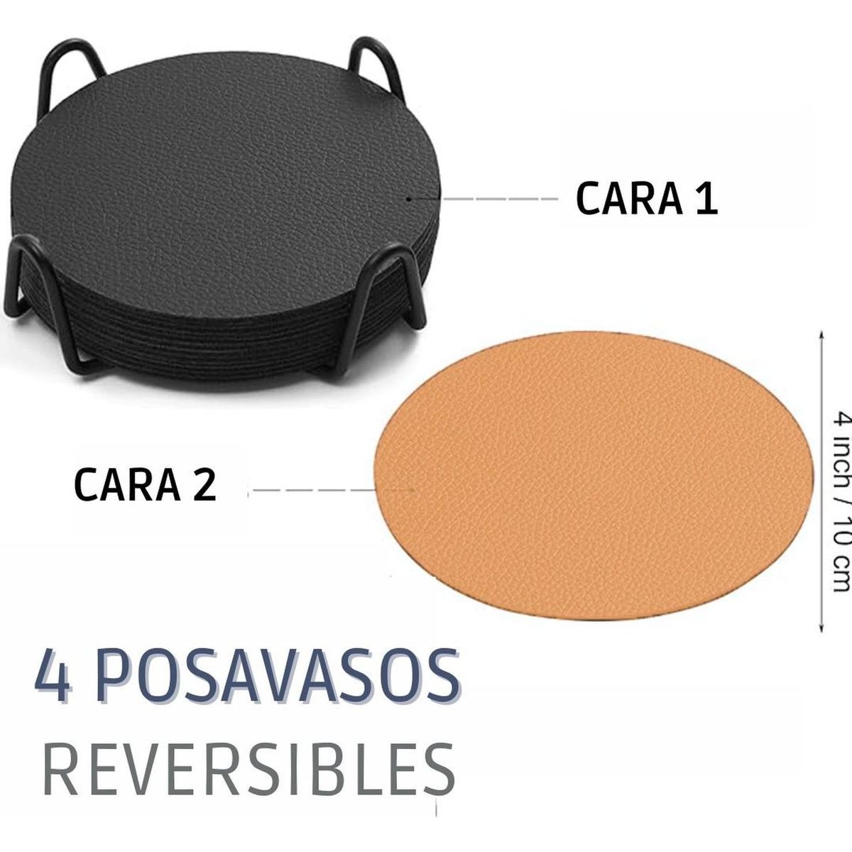 AZ AURAZEUS - Set 4 Posavasos Ecocuero Antimanchas Impermeables 2 en 1