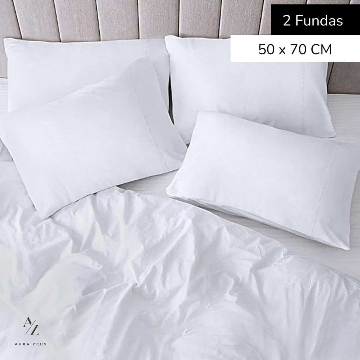 AZ AURAZEUS - Set 2 Fundas De Almohada 50x70 Negra Suave Hilos Aura Zeus AZ