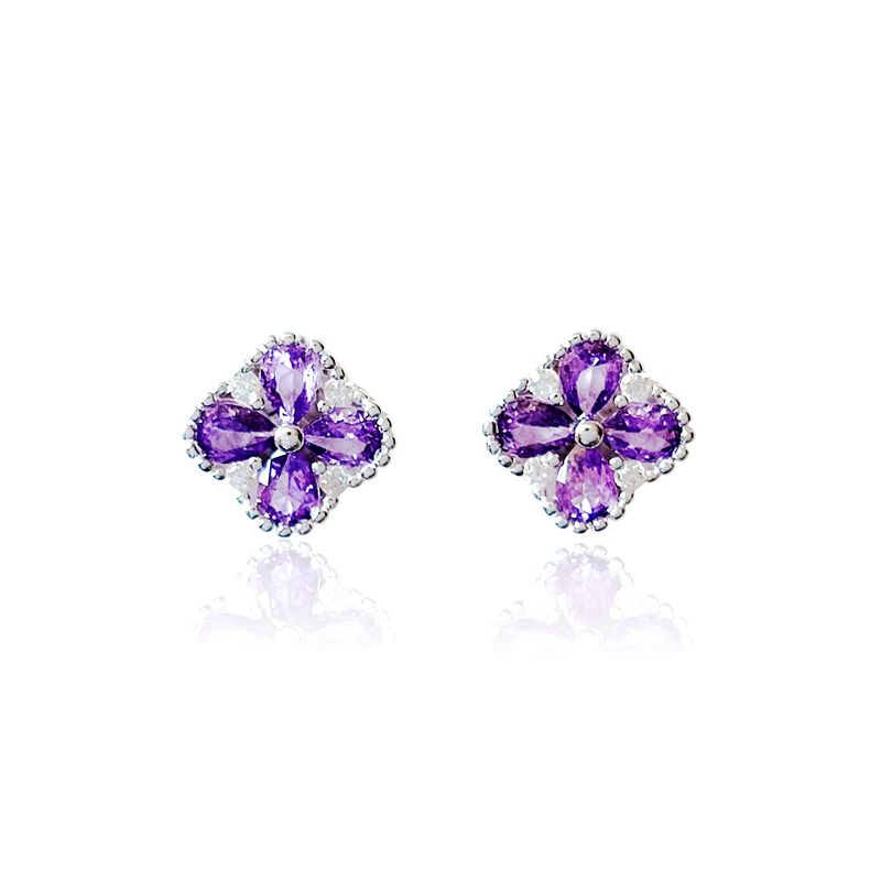 ANDREA COGGIOLA JOYAS - Aros Trébol Circón Morado Plata Fina 925