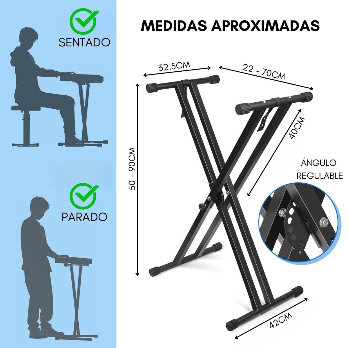 GENERICO - Atril Simple Para Teclado Plegable Portatil Negro Ajustable