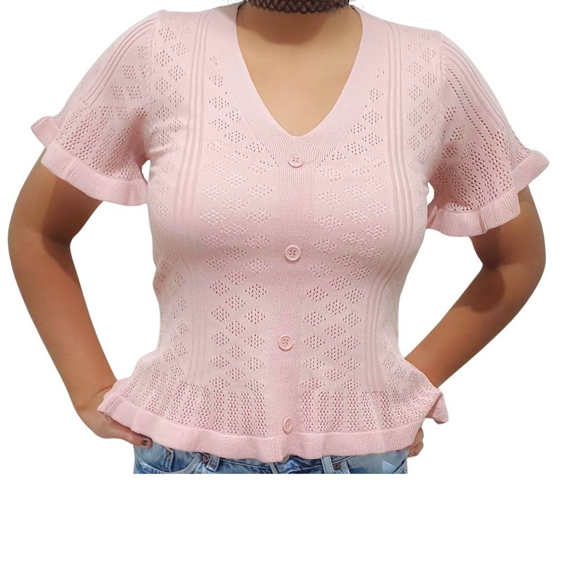 MPROPIA - Polera Mujer Algodon Manga Corta Tejido Hilo Colores 1084_.