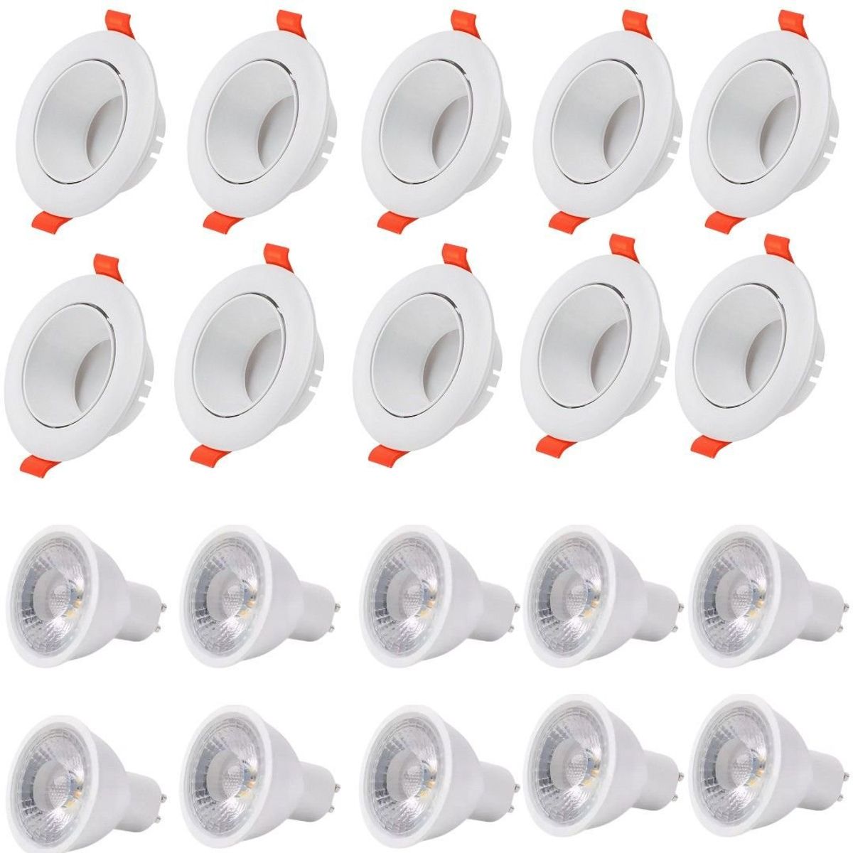 WANT - Pack X 10 Foco Spot Porta Gu10 Dirigible + Ampolletas Luz Calida