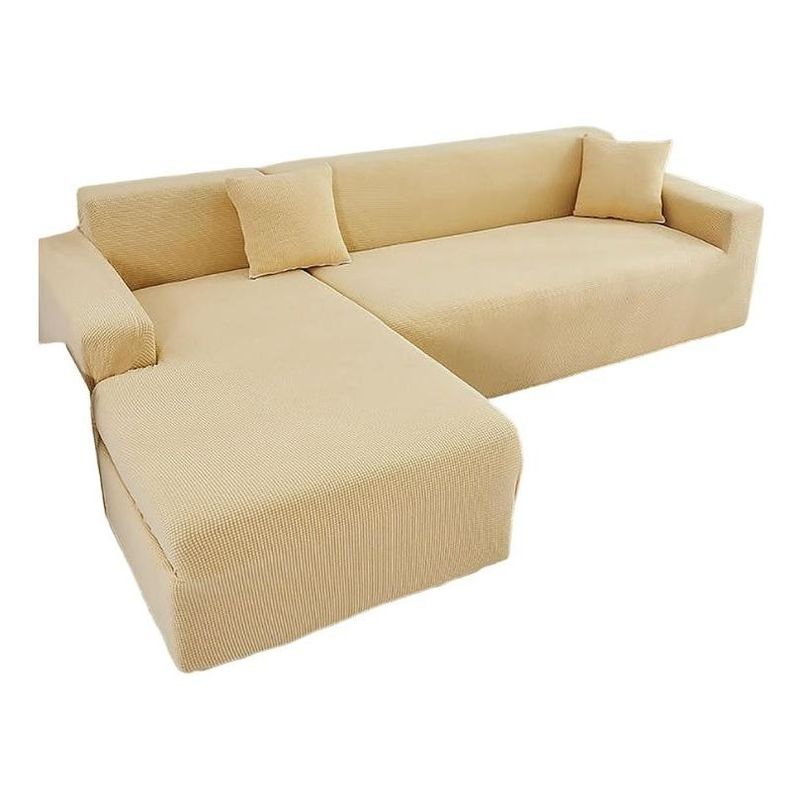 GENERICO - Funda Elástica Beige para Sofá Esquinero 2 Cuerpos Cuadrille