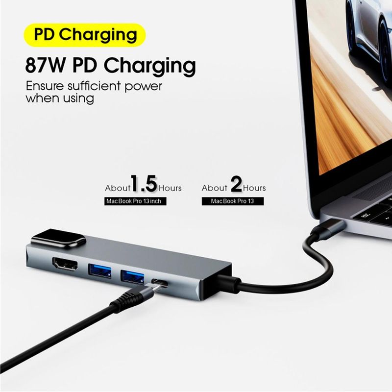 GENERICO - Adaptador Hub Tipo C 5 en 1 con Ethernet HDMI y USB 3.0