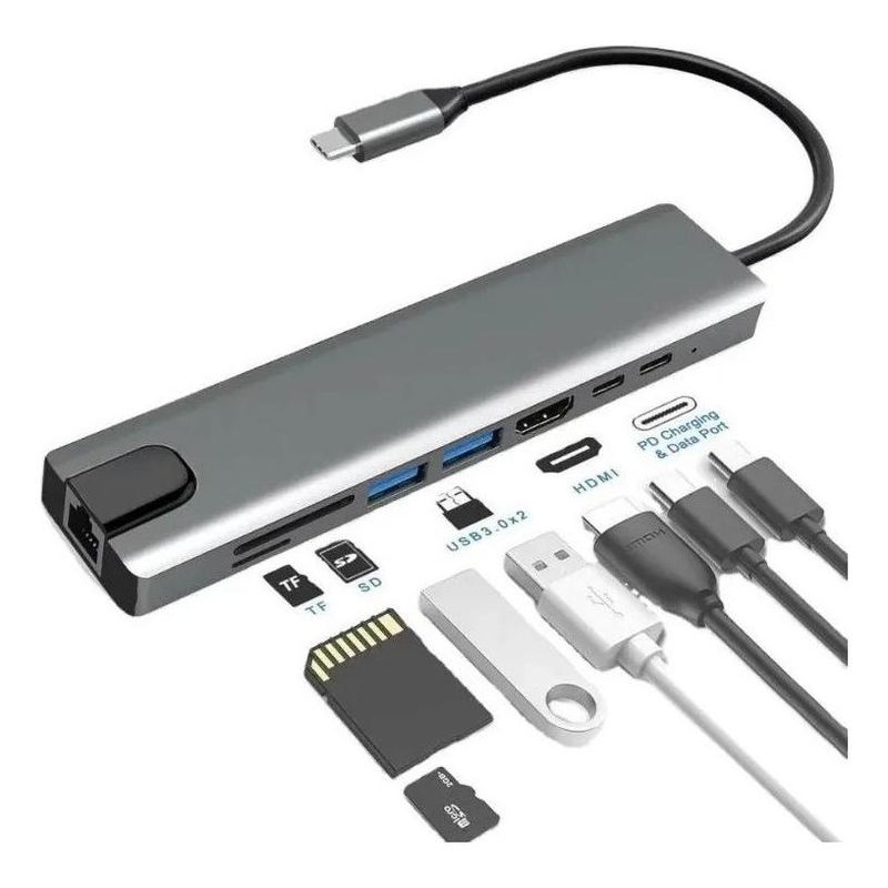 GENERICO - Estación Dock USB-C 8 en 1, 4K, Lectores y Conectividad Rápida