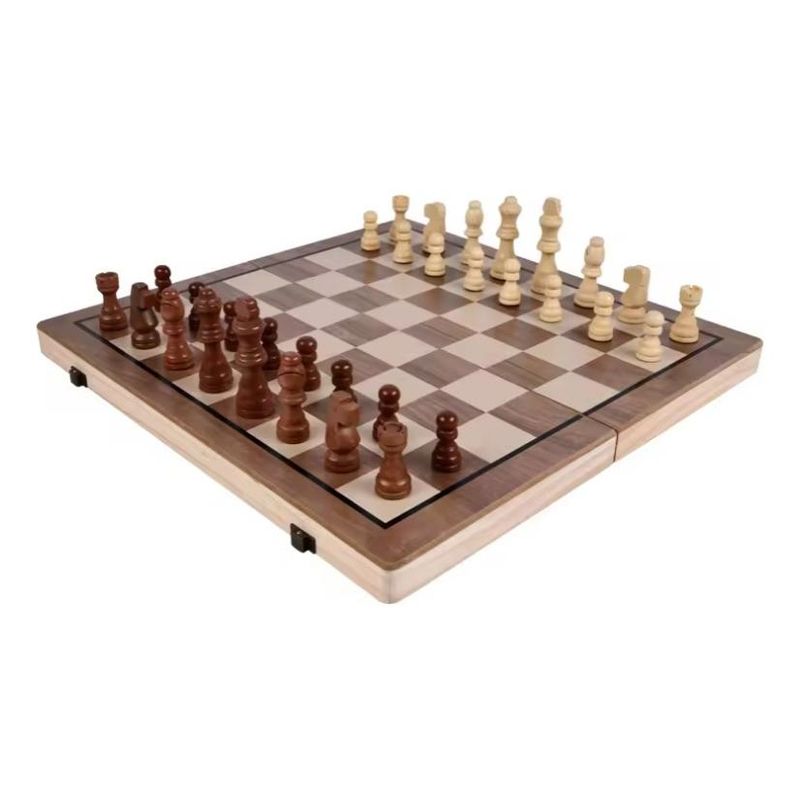 GENERICO - Tablero Plegable de Ajedrez y Damas en Madera Lujo 39 cm