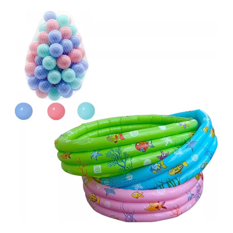 GENERICO - Piscina Inflable Tricolor para Bebés con 60 Pelotas 80 cm