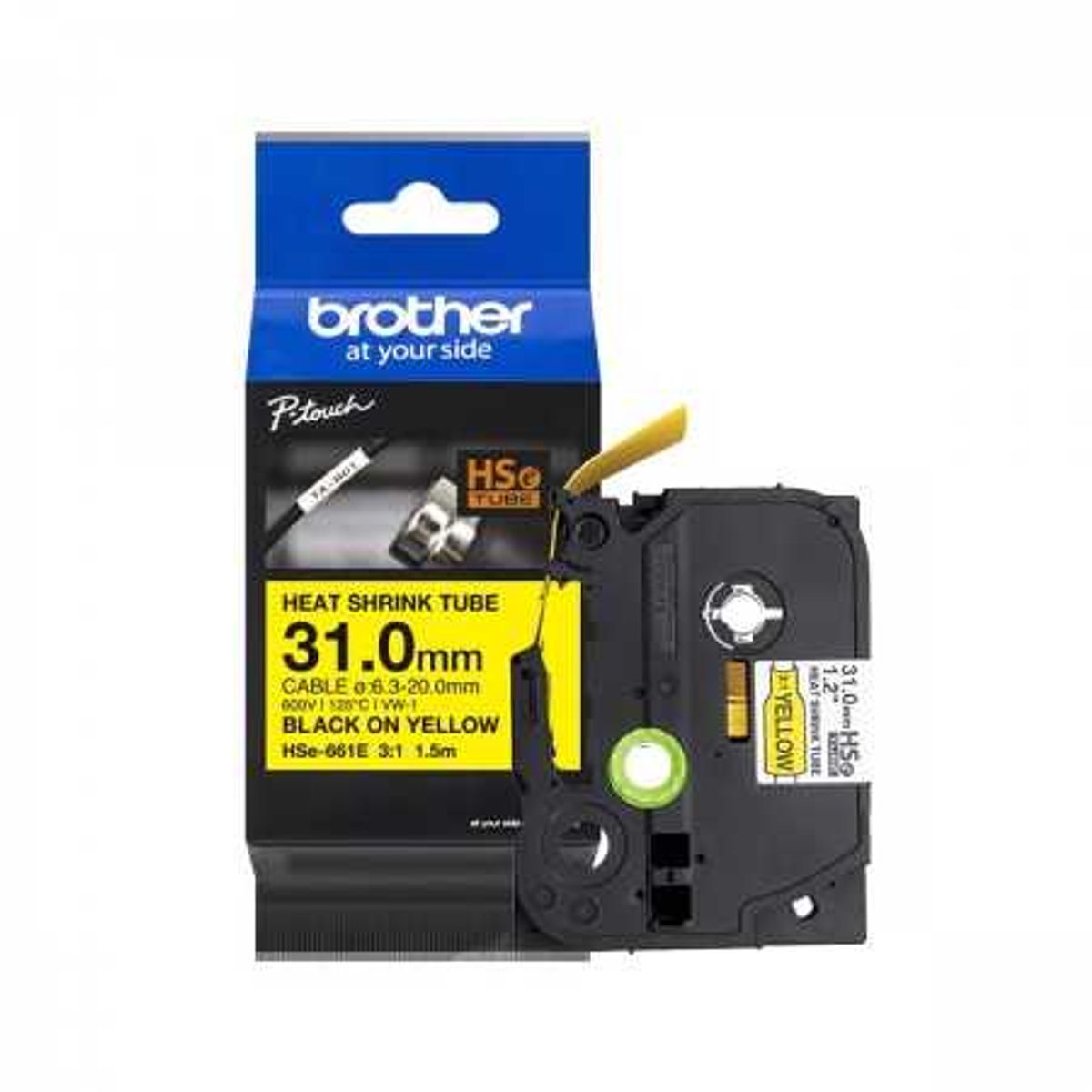 BROTHER - Cinta Termo retráctil 31mm Negro En Amarillo