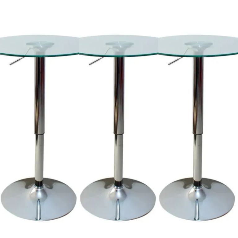 Set 3 Mesas de Bar Vidrio Templado Regulable 80 CM Diametro