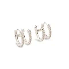 ANDREA COGGIOLA JOYAS - Aros Argolla Doble Cintillo Circón Blanco Plata Fina 925