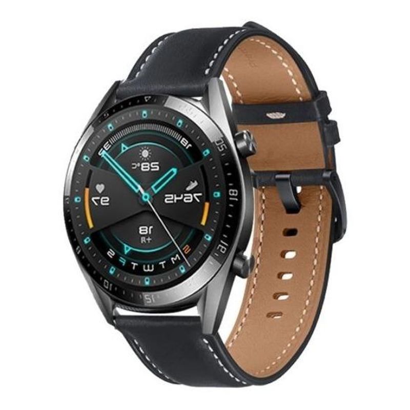 GENERICO - Correa de Cuero Negro Genuino para Reloj de Pulsera 46mm