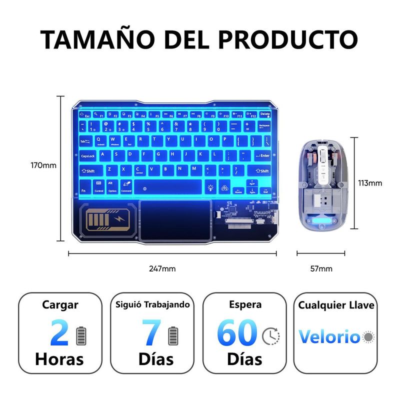 GENERICO - Teclado y Mouse Inalámbricos Táctiles Acrílicos RGB