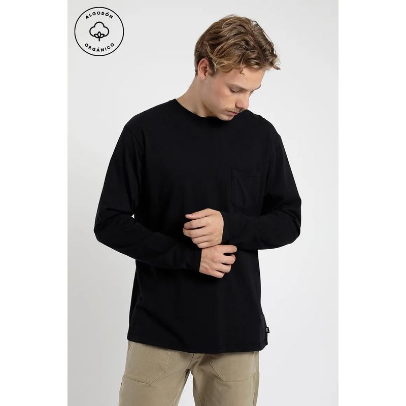 FROENS - Polera manga larga hombre Bolsillo negro - Algodón orgánico Froens