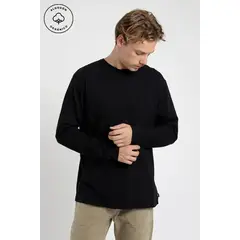 FROENS - Polera manga larga hombre Bolsillo negro - Algodón orgánico