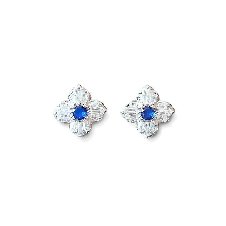 Aros Trebol Circon Azul Blanco Plata Fina 925 Azul TALLA UNICA
