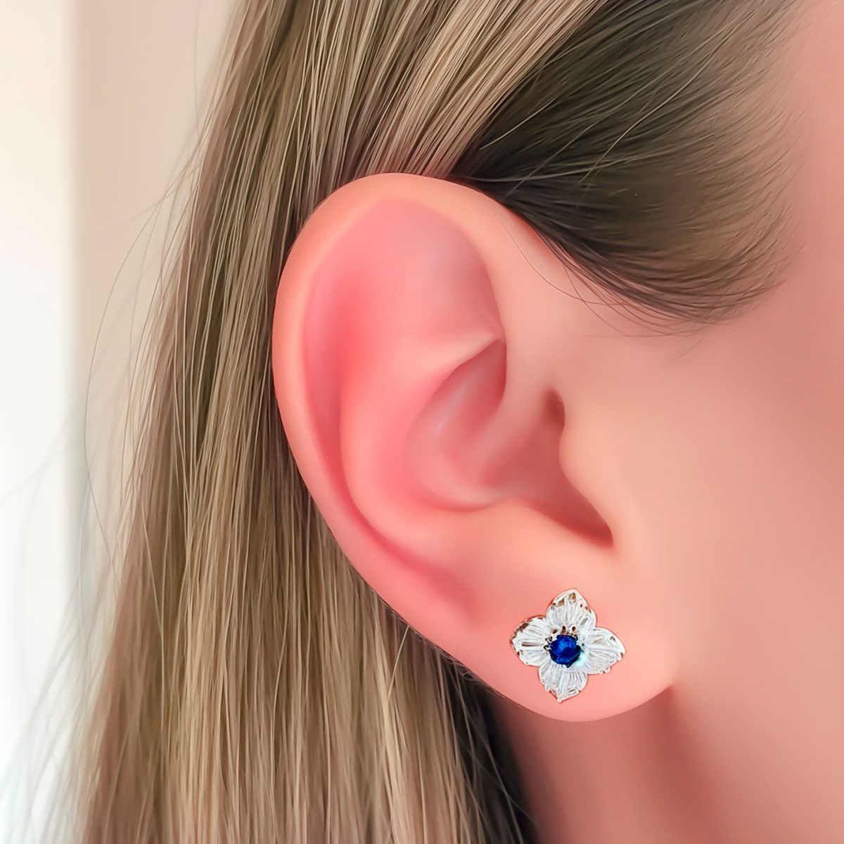 COGGIOLA - Aros Trébol Circón Azul Blanco Plata Fina 925