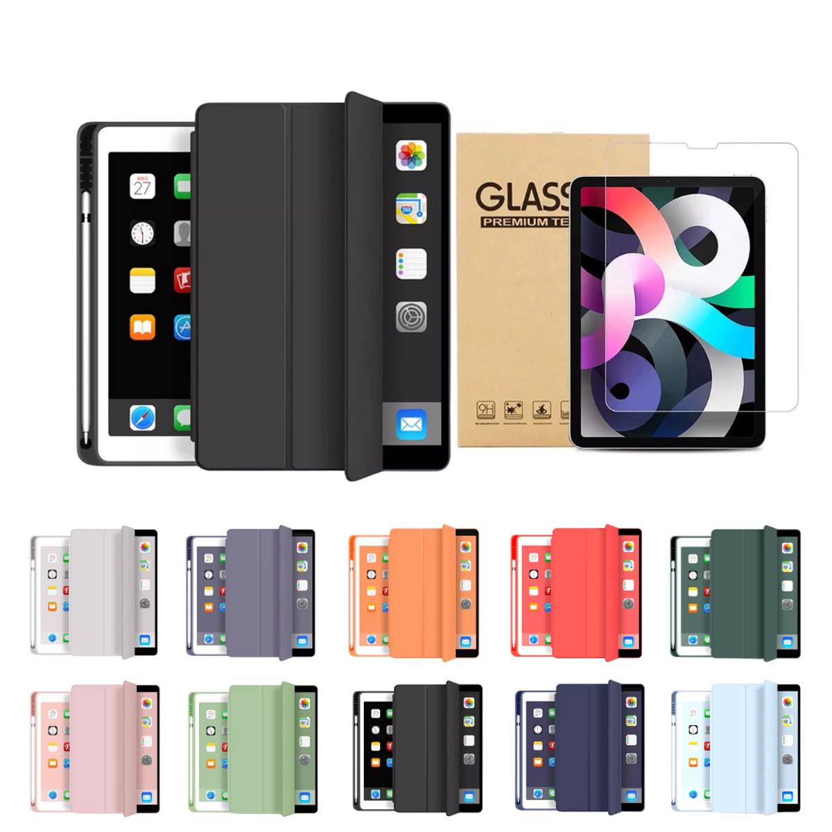 GENERICO - Fundas iPad Más Lámina De Vidrio Para iPad Pro11 2018-2022 - Negro