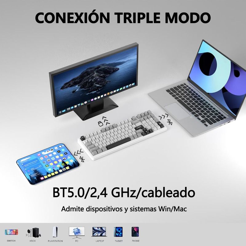 GENERICO - Teclado Mecánico Gamer Ergonómico Inalámbrico con Gasket
