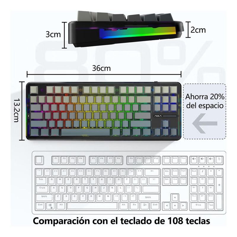 GENERICO - Teclado Mecánico Gamer RGB Con Conexión Inalámbrica y Cable