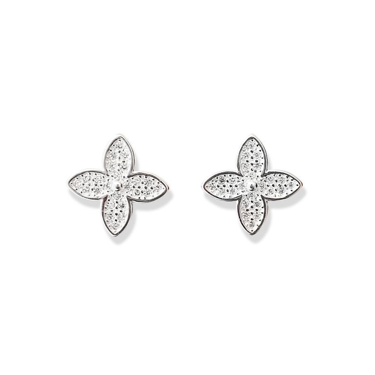 Aros Trebol Circon Blanco Regina Plata Fina 925 Blanco TALLA UNICA