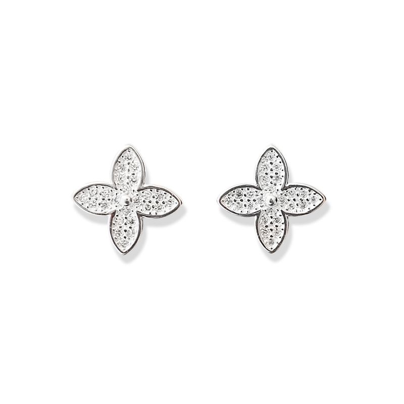 ANDREA COGGIOLA JOYAS - Aros Trébol Circón Blanco Regina Plata Fina 925
