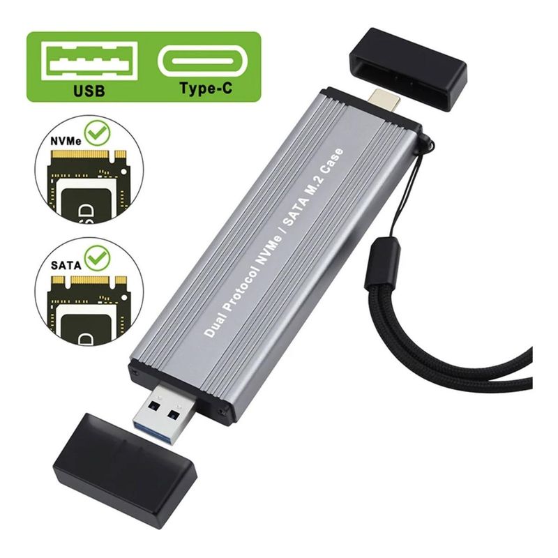 GENERICO - Carcasa Externa SSD M.2 NVMe/SATA Dual USB 3.1 Aluminio