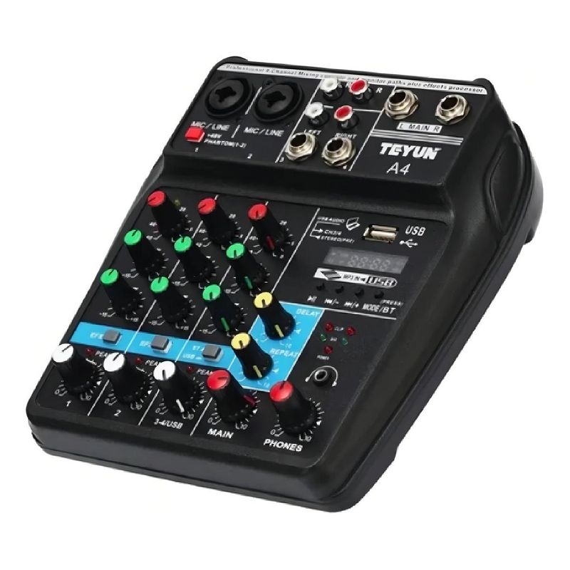 GENERICO - Mezclador de Audio Bluetooth 4 Canales con Efectos y USB