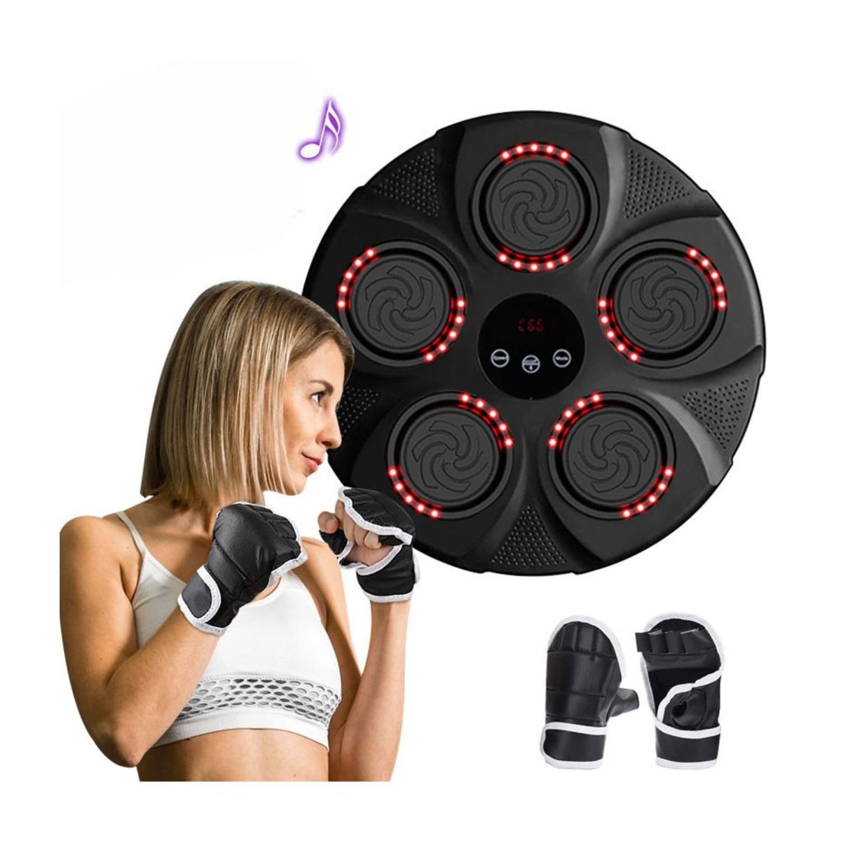 BABYLUNA - Máquina De Entrenamiento Box Sonido Bluetooth Y Guantes Rojo