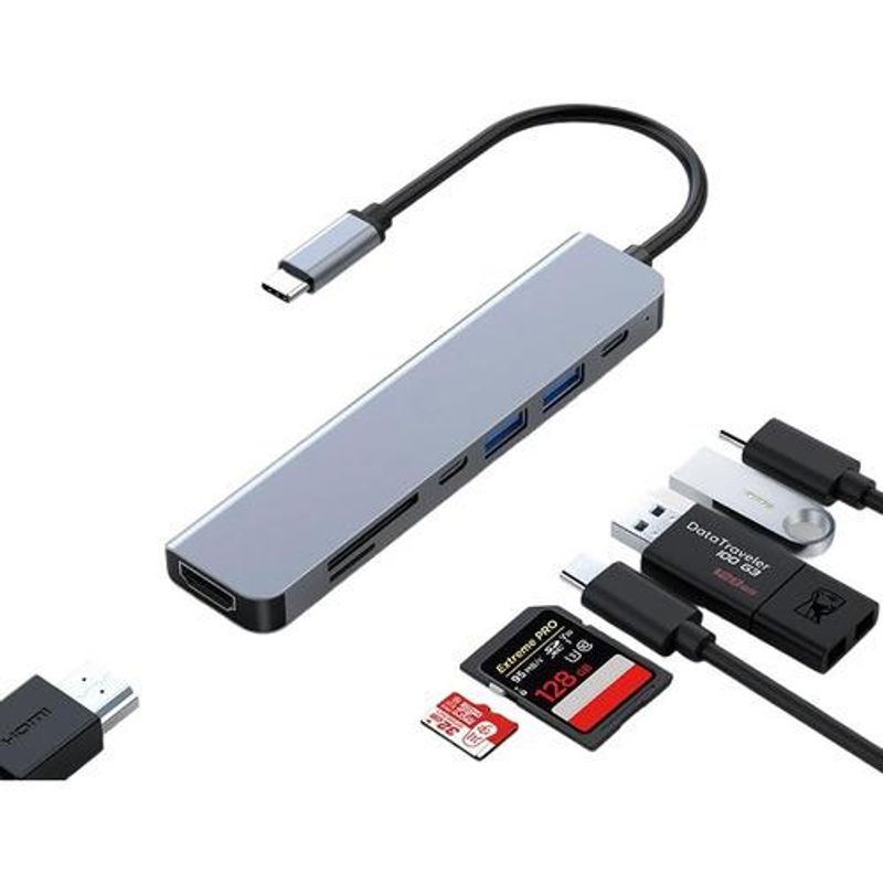 GENERICO - Adaptador Multipuerto USB Tipo C 7 en 1 con HDMI 4K