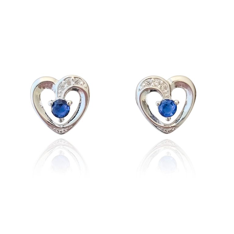 Aros Corazon Circon Azul Plata Fina 925 Azul TALLA UNICA