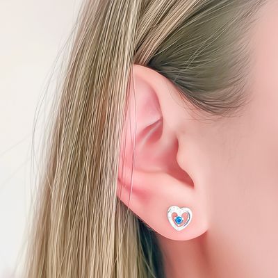 Imagen 2 del producto Aros Corazón Circón Azul Plata Fina 925