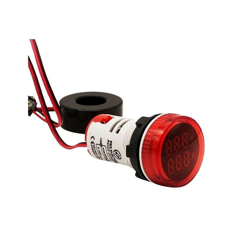 GENERICO - Luz Piloto Led Roja con Amperimetro y Voltimetro