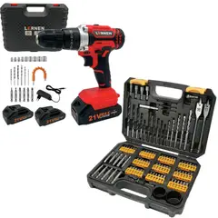 LERNEN - Pack Taladro Inalámbrico Percutor 2 Baterías + Set De 99 Brocas