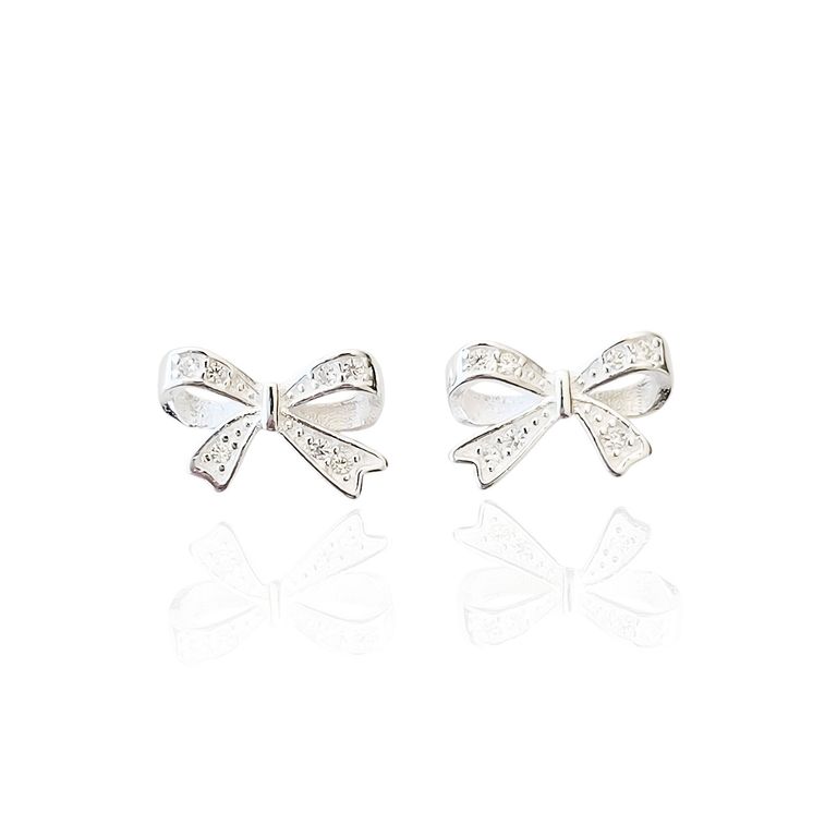 Aros Lazo Circon Blanco Plata Fina 925 Plateado TALLA UNICA