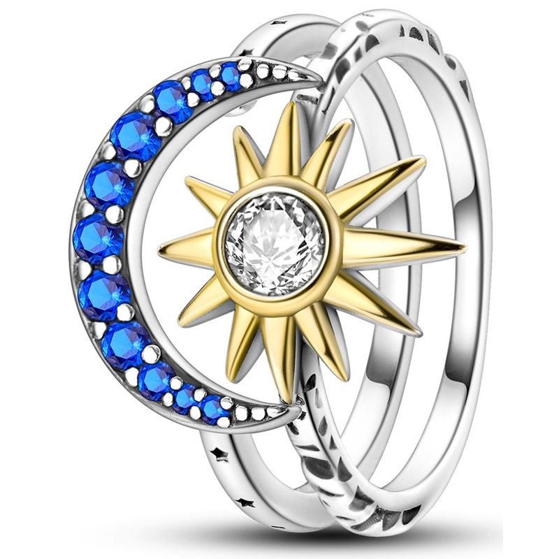 GENERICO - Anillo Plata 925 Set Apilable Sol y Luna Mujer Joyas Regalo