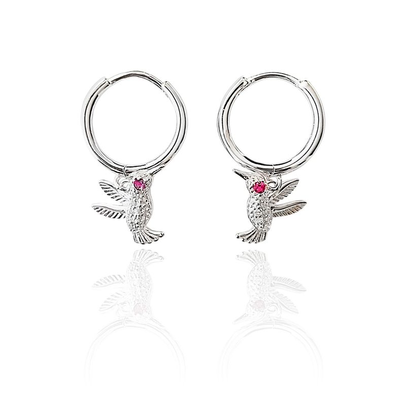 ANDREA COGGIOLA JOYAS - Aros Argolla Colibrí Circón Fucsia Plata Fina 925