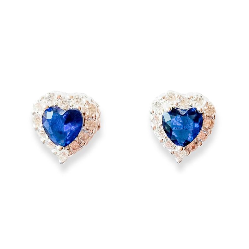 ANDREA COGGIOLA JOYAS - Aros Lady Corazón Circón Azul Plata Fina 925