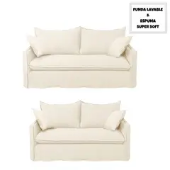HORIZONTE URBANO - SOFA 3 CUERPOS Y 2 CUERPOS AMANDA CRUDO FUNDAS LAVABLES
