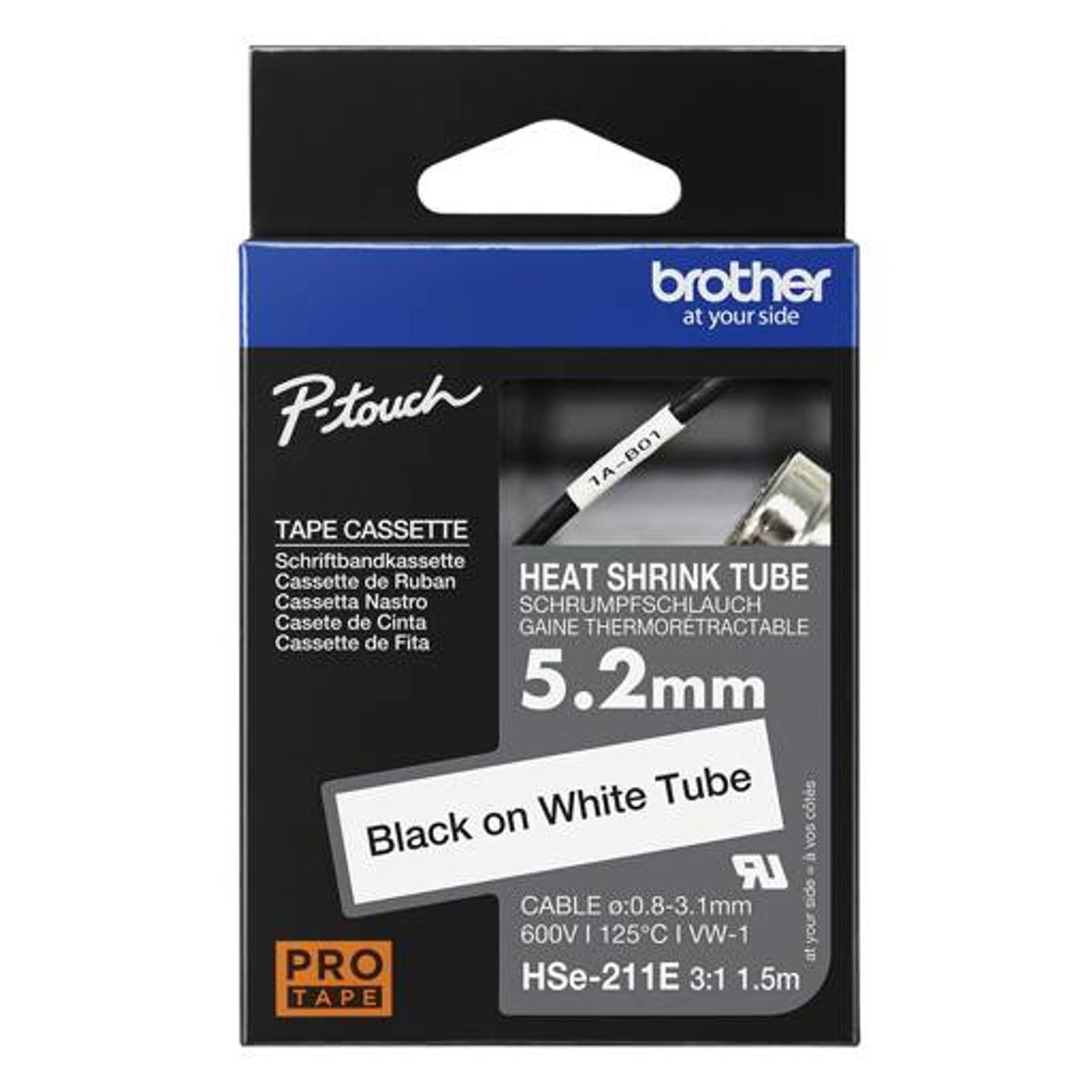 BROTHER - Cinta Termo retráctil   5,2mm Negro En Blanco