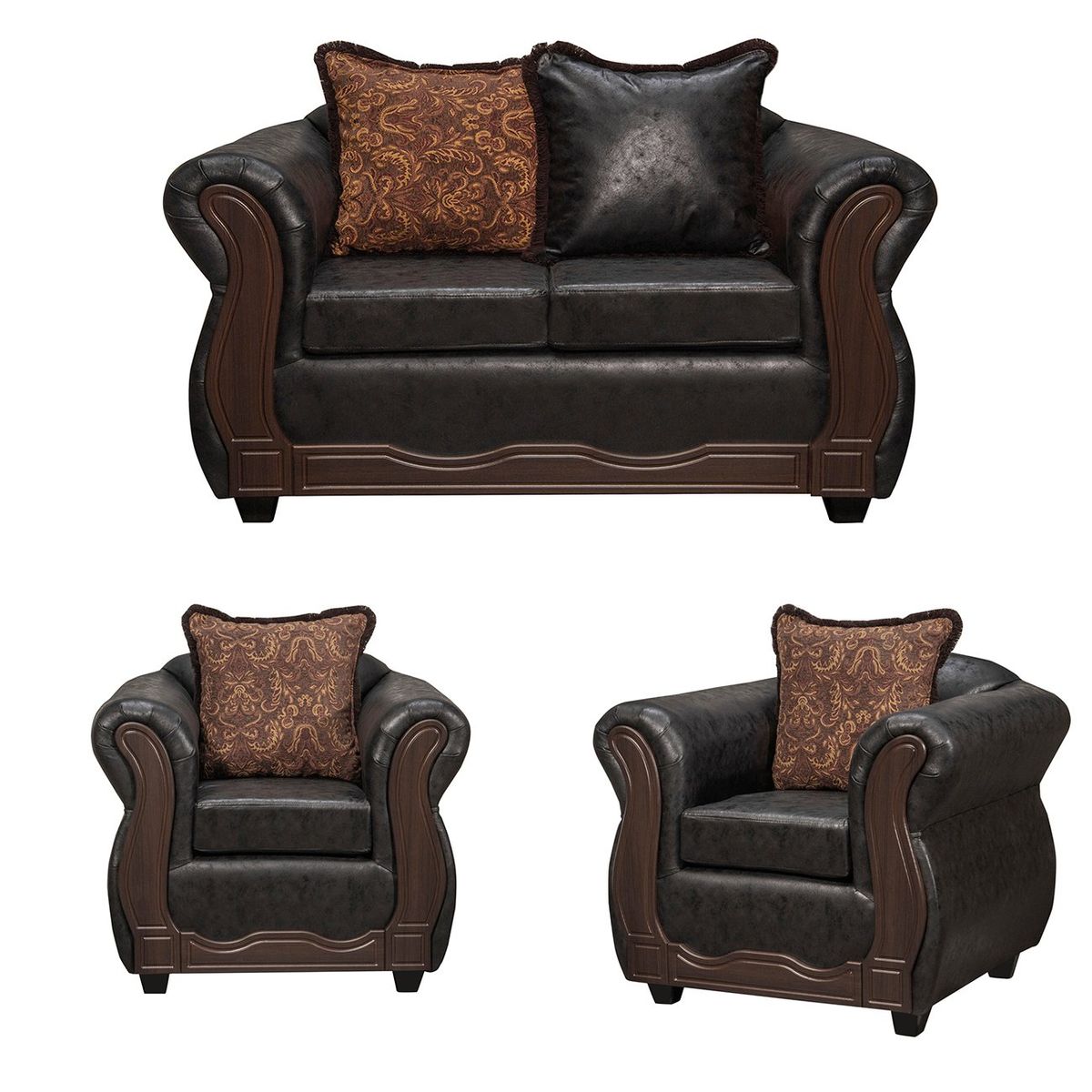 BLACK FACTORY - Juego de Living 2 1 1 Sofia PU Negro