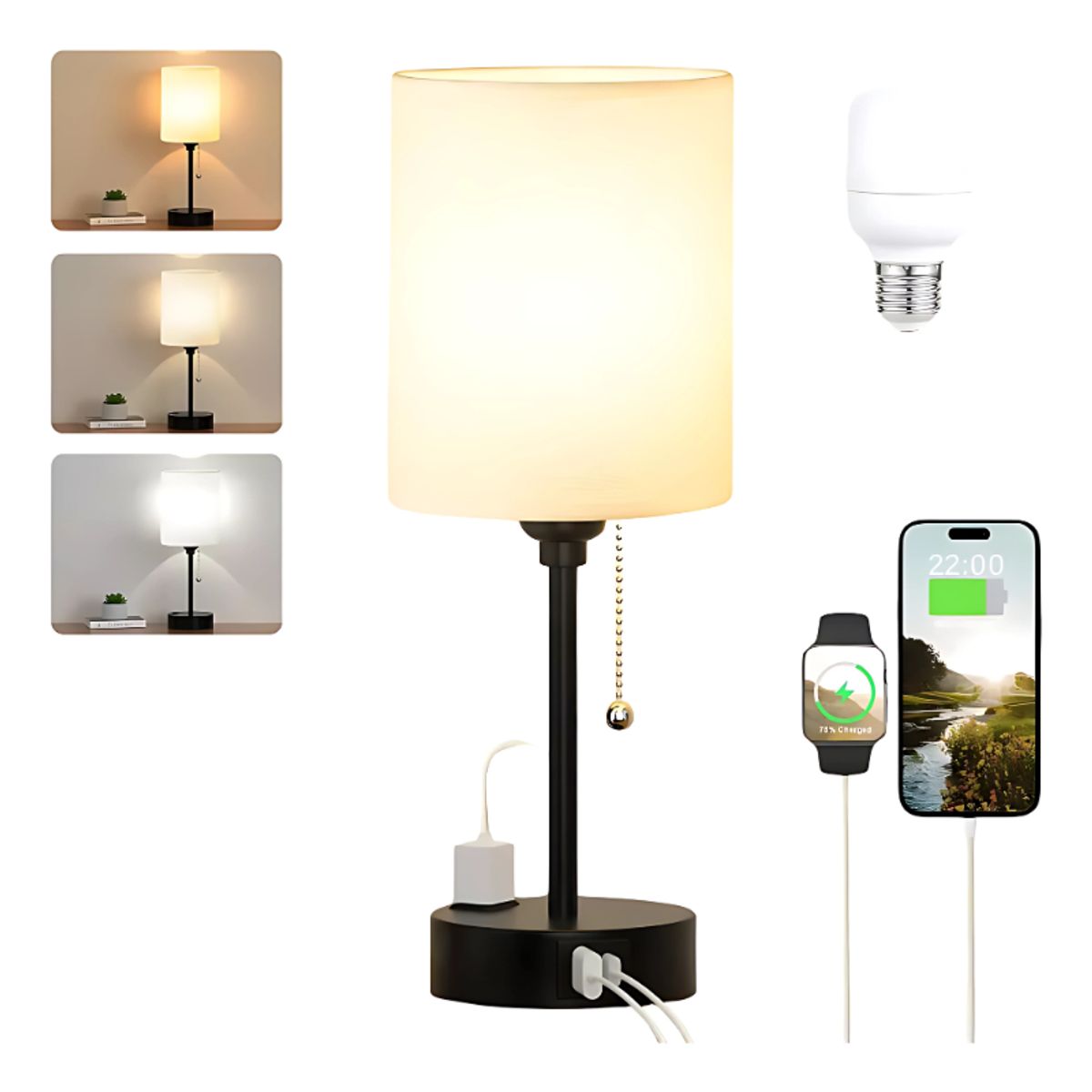 GENERICO - Lámpara Decorativa De Mesa Con Conectores De Carga Usb-ca