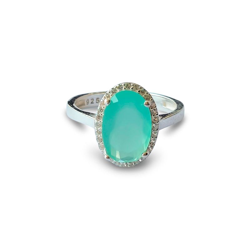 ANDREA COGGIOLA JOYAS - Anillo Lady Circón Verde Agua Facetado Ovalado Plata Fina 925