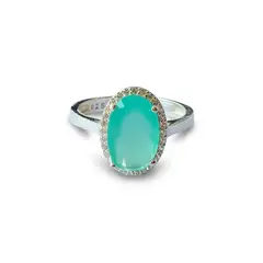 ANDREA COGGIOLA JOYAS - Anillo Lady Circón Verde Agua Facetado Ovalado Plata Fina 925