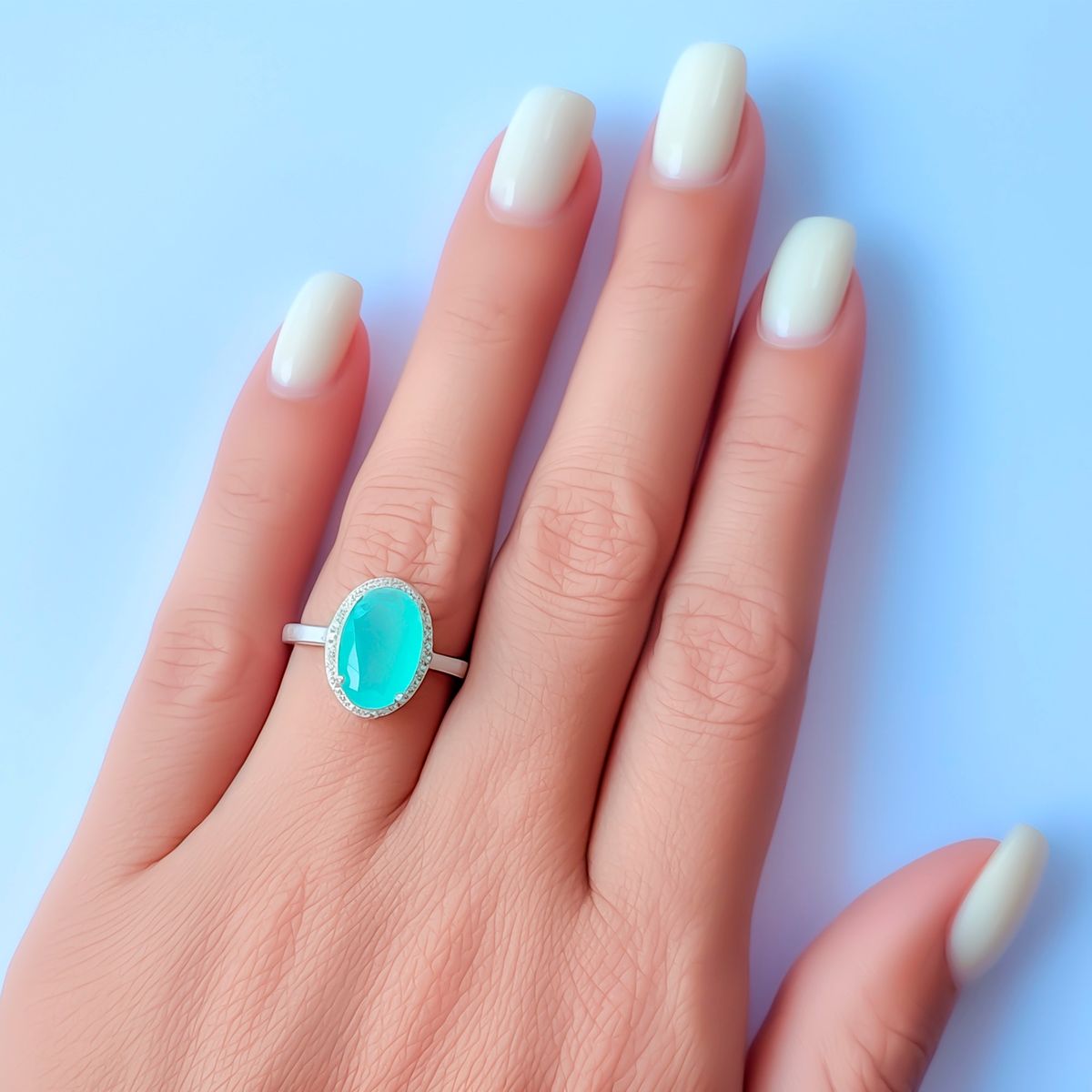 COGGIOLA - Anillo Lady Circón Verde Agua Facetado Ovalado Plata Fina 925