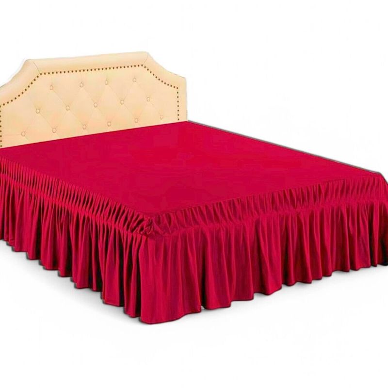GENERICO - Faldón Para Cama 15 Plazas Elasticados Unicolor Poliéster Color Rojo